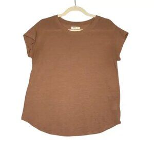 Madewell Linen Brown Oversized Cap Sleeve Tshirt Size Medium Travel Everyday